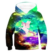economico Cartone animato 3D della ragazza-Da ragazza 3D Cielo stellato Unicorno Felpa con cappuccio Manica lunga Stampa 3D Primavera Autunno Inverno Attivo Streetwear Bambino 3-12 anni Esterno Giornaliero