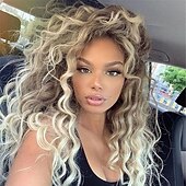 economico Parrucche trendy sintetiche-parrucche marroni per le donne parrucche bionde lunghe oro chiaro parrucche rosa ombre capelli sintetici capelli evidenziati parrucche scure radici 26 pollici