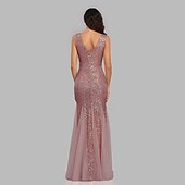 abordables Robes de fête-Robe de soirée sirène dorée en sequins pour les invités de mariage tenue de fête longueur au sol sans manches décolleté en V masque robe à impressionner