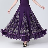 cheap Practice Wear-Ballroom Dance Skirts Printing Pure Color Ruffle Women&#039;s Performance Training High Polyester