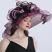 お買い得  パーティーハット-ファシネーター 帽子 ヘッドウェア オーガンザ  ポリアミド バケットハット ストローハット サンハット カジュアルホリデー レディースデイ メルボルンクップ カクテル フェザーアップリケ付きヘッドピース 帽子 レースデイドレス