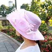 cheap Party Hats-Hats Headwear Straw Hats Tulle Straw Bucket Hat Straw Hat Sun Hat Casual Holiday Melbourne Cup Cocktail Royal Astcot Vintage Style Elegant Beach With Appliques Flower Headpiece Headwear