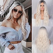 economico Parrucche trendy sintetiche-parrucche grigie per le donne parrucche sintetiche parrucche lunghe ondulate per le donne parrucca laterale parte naturale resistente al calore capelli del partito ombre parrucche bionde brizilan
