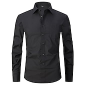 preiswerte Bügelfreie Herrenhemden-Herren Kleidhemd Bügelfreies Hemd Kragenhemd Knopfhemd Einfach Hochzeit Outdoor Schwarz Weiß Blau Purpur Langarm Umlegekragen Sommer Frühling Bekleidung Button-Down