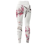 economico Leggings e collant da yoga-Per donna Pantaloni da yoga Sollevamento glutei Controllo addominale Vita Alta Allenamento in Palestra Corsa Fitness Collant Leggings Uccello Floreale Bianco Autunno Inverno Gli sport Abbigliamento
