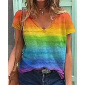 halpa T-paidat-Naisten T-paita Sateenkaari Sateenkaari Lyhythihainen Koti Päivittäin Perus V kaula-aukko Normaali LGBT-ylpeys S
