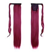 abordables Queue-de-cheval-Extensions de queue de cheval droites longues enroulées autour d&#039;un morceau de cheveux synthétiques clip dans les extensions de cheveux en queue de cheval cheveux synthétiques 28 pouces 150g