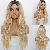 economico Parrucche trendy sintetiche-parrucche grigie per le donne parrucche sintetiche parrucche lunghe ondulate per le donne parrucca laterale parte naturale resistente al calore capelli del partito ombre parrucche bionde brizilan