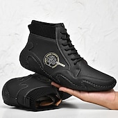 tanie Botki-męskie buty vintage z wysoką cholewką – sznurowane, codzienne buty outdoorowe z antypoślizgową podeszwą do wędrówek i codziennego noszenia