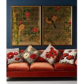 cheap Floral &amp; Plants Style-Set of 4 Artistic Flowers Square Decorative Throw Pillow Cases Sofa Cushion Covers  Home Sofa Decorative  Faux Linen Cushion Cover for Sofa Couch Bed Chair Red
