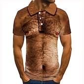 preiswerte Bedrucktes Poloshirt für Herren-Herren Grafik Cosplay Poloshirts Golfshirt Kurzarm Polo-Shirts Hemden mit Kragen Lässig Urlaubskleidung Rave-Kleidung Party-Outfits Knöpfe 3D-Druck Gelb Braun