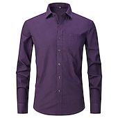 preiswerte Bügelfreie Herrenhemden-Herren Kleidhemd Bügelfreies Hemd Kragenhemd Knopfhemd Einfach Hochzeit Outdoor Schwarz Weiß Blau Purpur Langarm Umlegekragen Sommer Frühling Bekleidung Button-Down