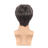 economico Parrucche uomo-parrucche marroni per uomo parrucca da uomo corta nera mista argento bianca parrucca parte laterale naturale mezza età matura per maschio sostituzione dei capelli sintetici parrucche piene
