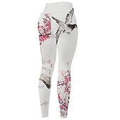 economico Leggings e collant da yoga-Per donna Pantaloni da yoga Sollevamento glutei Controllo addominale Vita Alta Allenamento in Palestra Corsa Fitness Collant Leggings Uccello Floreale Bianco Autunno Inverno Gli sport Abbigliamento