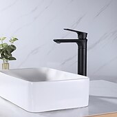 abordables Classiques-Lavabo de salle de bain grand robinet style robuste poignée unique un trou cuve de bain évier robinet de montage sur pont bassin chaud et froid mitigeur de lavabo robinets de lavabo en laiton noir mat
