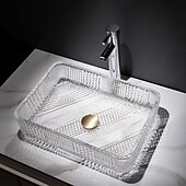 abordables Éviers-Le lavabo rectangulaire en verre moulé sous pression d&#039;art transparent de luxe léger moderne avec évier de robinet