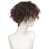 cheap Mens Wigs-Brown Wigs for Men Short Curly Synthetic Hair Wigs for Men Boy Costume Cosplay Party Natural Black Heat Resistant Fake Hair