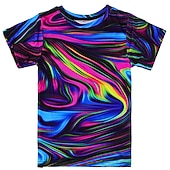 Недорогие Девичье 3D-видение и сияние-Девочки 3D Графика Геометрический принт Контрастных цветов Футболка С короткими рукавами 3D печать Лето Спорт Мода Уличный стиль Дети Атлетический