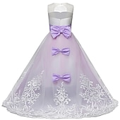 cheap Flower Girl&#039;s Dresses-Flower Girl Dress Girls&#039; Dress Lace Dress Formal Dress Princess Dress Formal Performance Wedding Elegant Vintage Princess Lace Bow Floral Sleeveless Crew Neck White Pink 4-13 Years