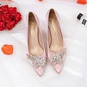 cheap Semi-Formal-Women&#039;s Pink Satin High Heels – Elegant Rhinestone Embellished Pumps for Bride, Weddings, and Special Occasions