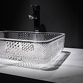 abordables Éviers-Le lavabo rectangulaire en verre moulé sous pression d&#039;art transparent de luxe léger moderne avec évier de robinet