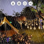 baratos Luzes Solares para Exterior-Luzes ao Ar Livre Solar LED Luzes de Cordão Cortina à Prova d'Água 3.5M Decoração Fairy Star Atmosfera Iluminação para Casamento Jardim Pátio Decoração Colorida com Controle Remoto