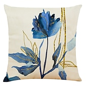 cheap Floral &amp; Plants Style-4PCS Plant Throw Pillow Cover Gold Blue Teal Soft Decorative Cushion Case Pillowcase Bedroom Superior Quality Machine Washable Cushion for Livingroom Sofa Couch Bed Chair