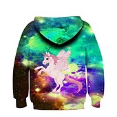 economico Cartone animato 3D della ragazza-Da ragazza 3D Cielo stellato Unicorno Felpa con cappuccio Manica lunga Stampa 3D Primavera Autunno Inverno Attivo Streetwear Bambino 3-12 anni Esterno Giornaliero