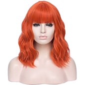 abordables Perruques Synthétiques Sans Bonnet-perruques vertes pour femmes perruques cosplay pour femmes bobo vert rouge bleu violet orange noir rose perruque courte perruque synthétique bouclée avec une frange perruques de fête de noël