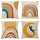 cheap Abstract Style-Cushion Cover 4PCS Soft Decorative Square Throw Pillow Cover Cushion Case Pillowcase for Sofa Bedroom  Superior Quality Machine Washable Faux Linen Cushion for Sofa Couch Bed Chair