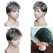 preiswerte Herrenperücken-Herren kurze gerade Perücke hitzebeständige Synthetikperücke für männliche Flauschigkeit realistische natürliche Kopfbedeckung Perücken ombre grau /braun /blond