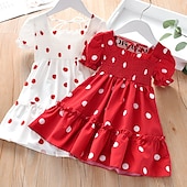 abordables Robes Décontracté-Robe Fille Enfants Petit Cachemire Imprimer Rouge Blanche Mousseline de soie Midi Manches Courtes Actif Robes Eté Standard 2-9 ans