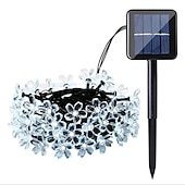 olcso Napelemes lámpák-7m LED-es napelemes kültéri lámpafüzér, 50 cseresznyevirág led meleg fehér színben, rgb, fehér &amp;amp; kék színű, vízálló esküvői kert karácsonyi dekorációja tartókonzollal