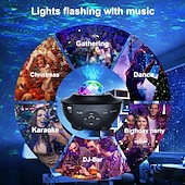 abordables Proyector de la lámpara  y proyector láser-Proyector de galaxia led, luz nocturna, ola oceánica, proyección de estrellas con altavoz de música bluetooth, control remoto, 10 colores, 21 modos de iluminación, niveles de brillo ajustables para