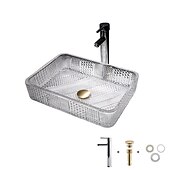 abordables Éviers-Le lavabo rectangulaire en verre moulé sous pression d&#039;art transparent de luxe léger moderne avec évier de robinet