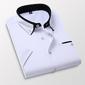 abordables Camisas con botones para hombre-Hombre Camisa para Vestido Camisa con botones Camisa sin planchar Camisa de cuello Plano Boda Trabajo Rosa Claro Blanco Rojo Caqui Manga Corta Cuello Todas las Temporadas Ropa