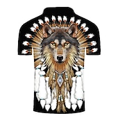 preiswerte Poloshirt mit Animalprint für Herren-Herren Wolf Poloshirts Golfshirt Kurzarm Polo-Shirts Hemden mit Kragen Lässig Lustig Streetwear Urlaubskleidung Party-Outfits Knöpfe 3D-Druck Schwarz Rote Blau