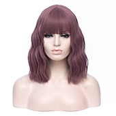abordables Perruques Synthétiques Sans Bonnet-perruques vertes pour femmes perruques cosplay pour femmes bobo vert rouge bleu violet orange noir rose perruque courte perruque synthétique bouclée avec une frange perruques de fête de noël