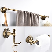 cheap Towel Bars-Golden Brushed Brass Towel Holder Bathroom Accessory Towel Ring/Toilet Paper Holder/Robe Hook Antique Brass Bathroom Single Rod Wall Mounted Carved Design
