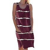 levne Sundresses-Dámské Midi šaty Úpletové šaty Na běžné nošení Běžný Proužky Bez rukávů Černá Bílá Fialová Armádní zelená Léto Jaro