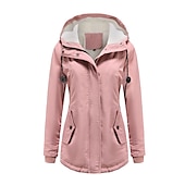 cheap Puffer&amp;Parka-Women&#039;s Parka Street Fall Winter Puffer Jacket Long Coat Windproof Warm 3 in 1 Loose Casual Sports Jacket Long Sleeve Solid Color Zipper Purple Blushing Pink Waterpoof Daily Wear Down Parkas  Lined