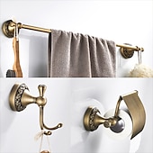 cheap Towel Bars-Golden Brushed Brass Towel Holder Bathroom Accessory Towel Ring/Toilet Paper Holder/Robe Hook Antique Brass Bathroom Single Rod Wall Mounted Carved Design