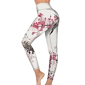 economico Leggings e collant da yoga-Per donna Pantaloni da yoga Sollevamento glutei Controllo addominale Vita Alta Allenamento in Palestra Corsa Fitness Collant Leggings Uccello Floreale Bianco Autunno Inverno Gli sport Abbigliamento