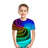 お買い得  男の子の3Dビジョンと幾何学-男の子 3D カラーブロック 虹色 3D印刷 Tシャツ 半袖 3Dプリント 夏 活発的 スポーツ ストリートファッション 子供 幼児 2〜13歳 日常