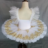 preiswerte Ballettbekleidung-Ballett Tutu Kleid Kleid Imitationsperle Spitze Print Mädchen Ausbildung Leistung Ärmellos Hoch Spitze Tüll