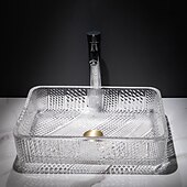 abordables Éviers-Le lavabo rectangulaire en verre moulé sous pression d&#039;art transparent de luxe léger moderne avec évier de robinet