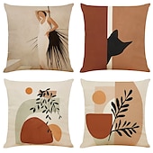 cheap Abstract Style-Cushion Cover 4PCS Soft Decorative Square Throw Pillow Cover Cushion Case Pillowcase for Sofa Bedroom  Superior Quality Machine Washable Faux Linen Cushion for Sofa Couch Bed Chair