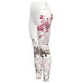 economico Leggings e collant da yoga-Per donna Pantaloni da yoga Sollevamento glutei Controllo addominale Vita Alta Allenamento in Palestra Corsa Fitness Collant Leggings Uccello Floreale Bianco Autunno Inverno Gli sport Abbigliamento