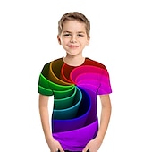 お買い得  男の子の3Dビジョンと幾何学-男の子 3D カラーブロック 虹色 3D印刷 Tシャツ 半袖 3Dプリント 夏 活発的 スポーツ ストリートファッション 子供 幼児 2〜13歳 日常