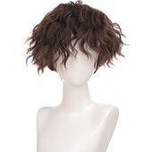cheap Mens Wigs-Brown Wigs for Men Short Curly Synthetic Hair Wigs for Men Boy Costume Cosplay Party Natural Black Heat Resistant Fake Hair